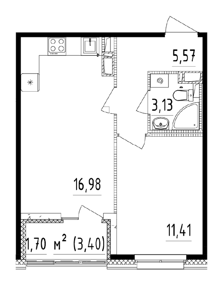 1-комнатная квартира 37.09 м², 13/14 эт., ЖК «Чёрная речка»